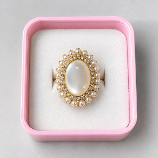 Vintage Oval Pearl Crystal Statement Ring