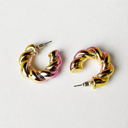 Gradient Twisted Hoop Stud Earrings