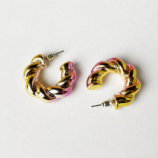 Gradient Twisted Hoop Stud Earrings