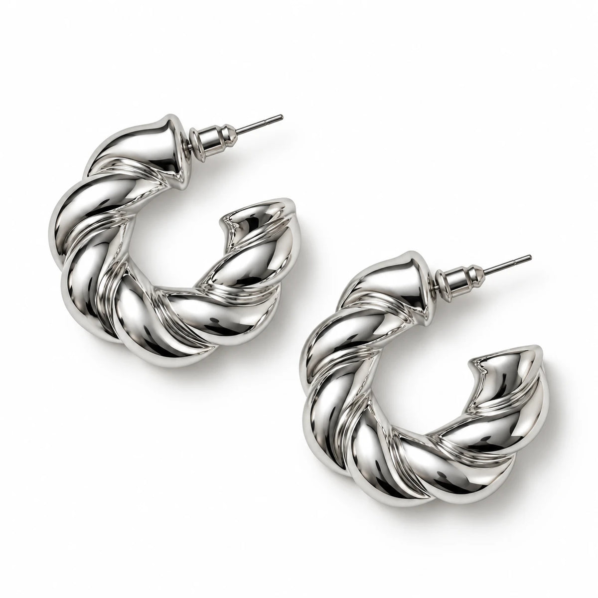 Luna Ribbed Hoop Earrings – Silver