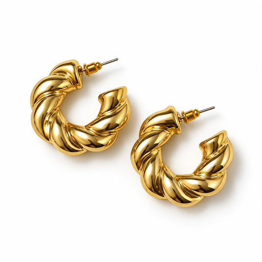 Luna Ribbed Hoop Stud Earrings