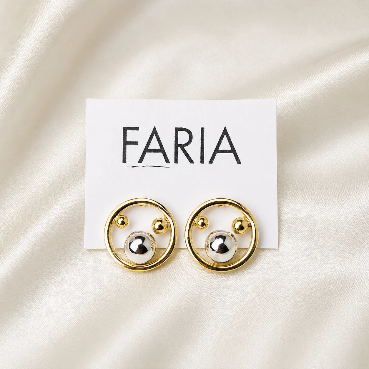 Gold Orbital Sphere Stud Earrings