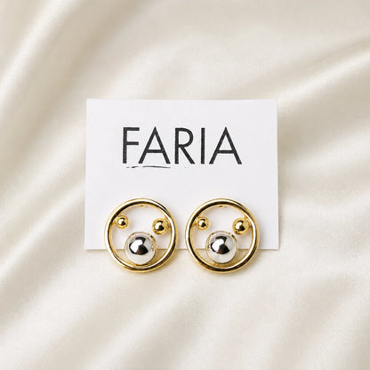 Gold Orbital Sphere Stud Earrings