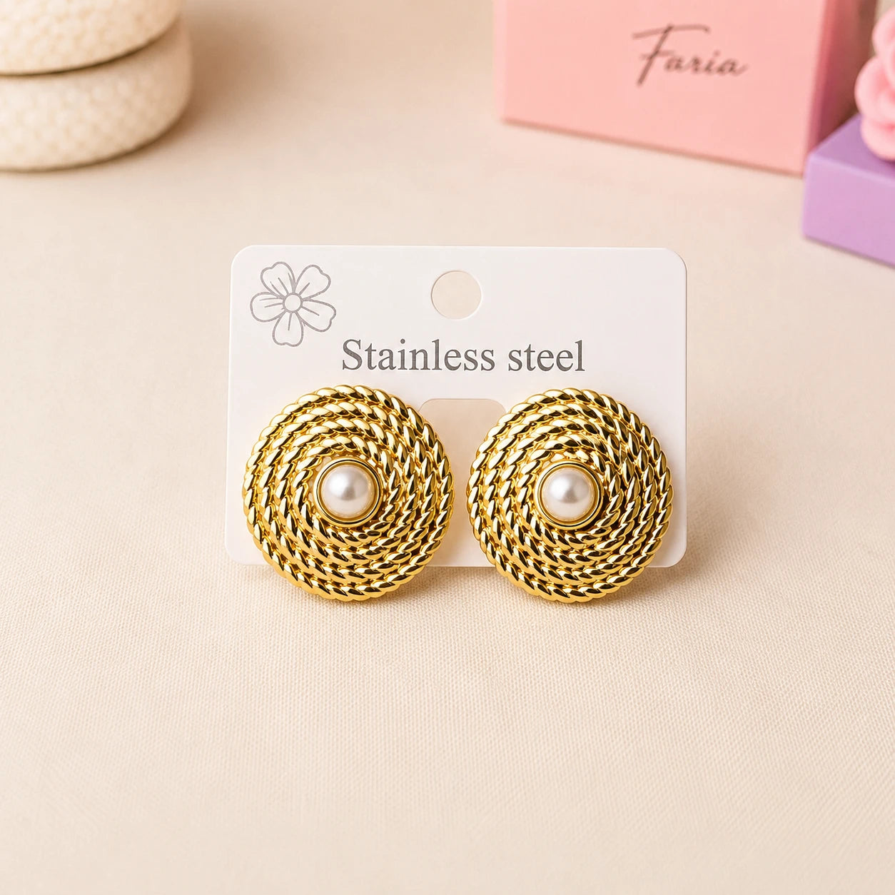Braided Pearl Stainless Steel Studs
