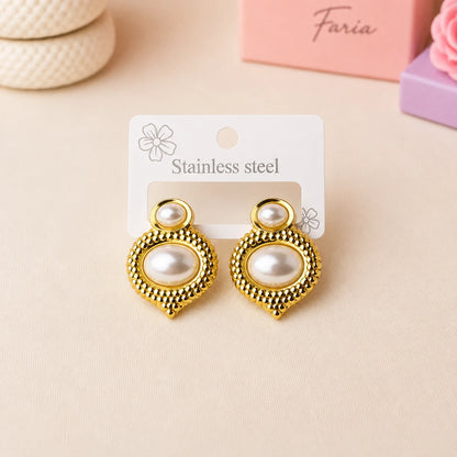 Golden Pearl Beaded Stainless Studs