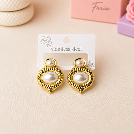 Golden Pearl Beaded Stainless Studs
