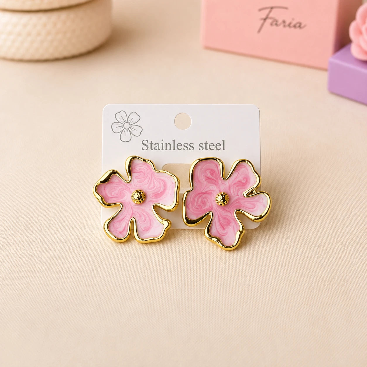 Pink Blossom Stainless Steel Studs