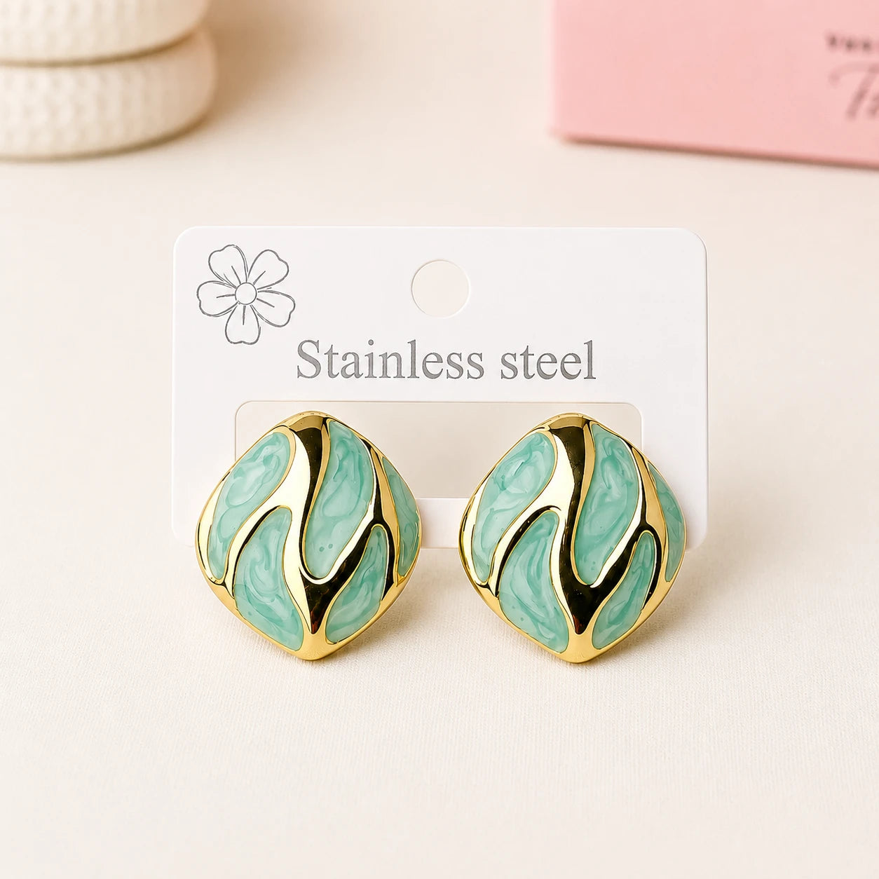 Sea Green Swirl Stainless Studs