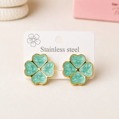 Sea Green Clover Stainless Studs