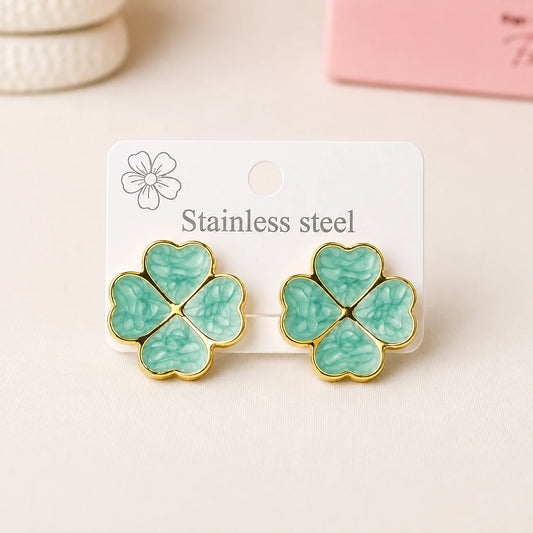 Sea Green Clover Stainless Studs