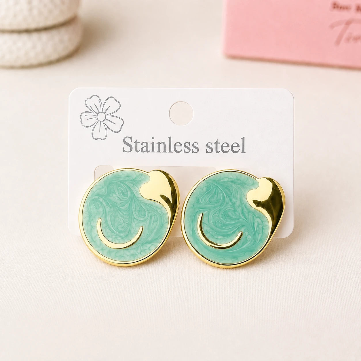Sea Green Marble Stainless Studs