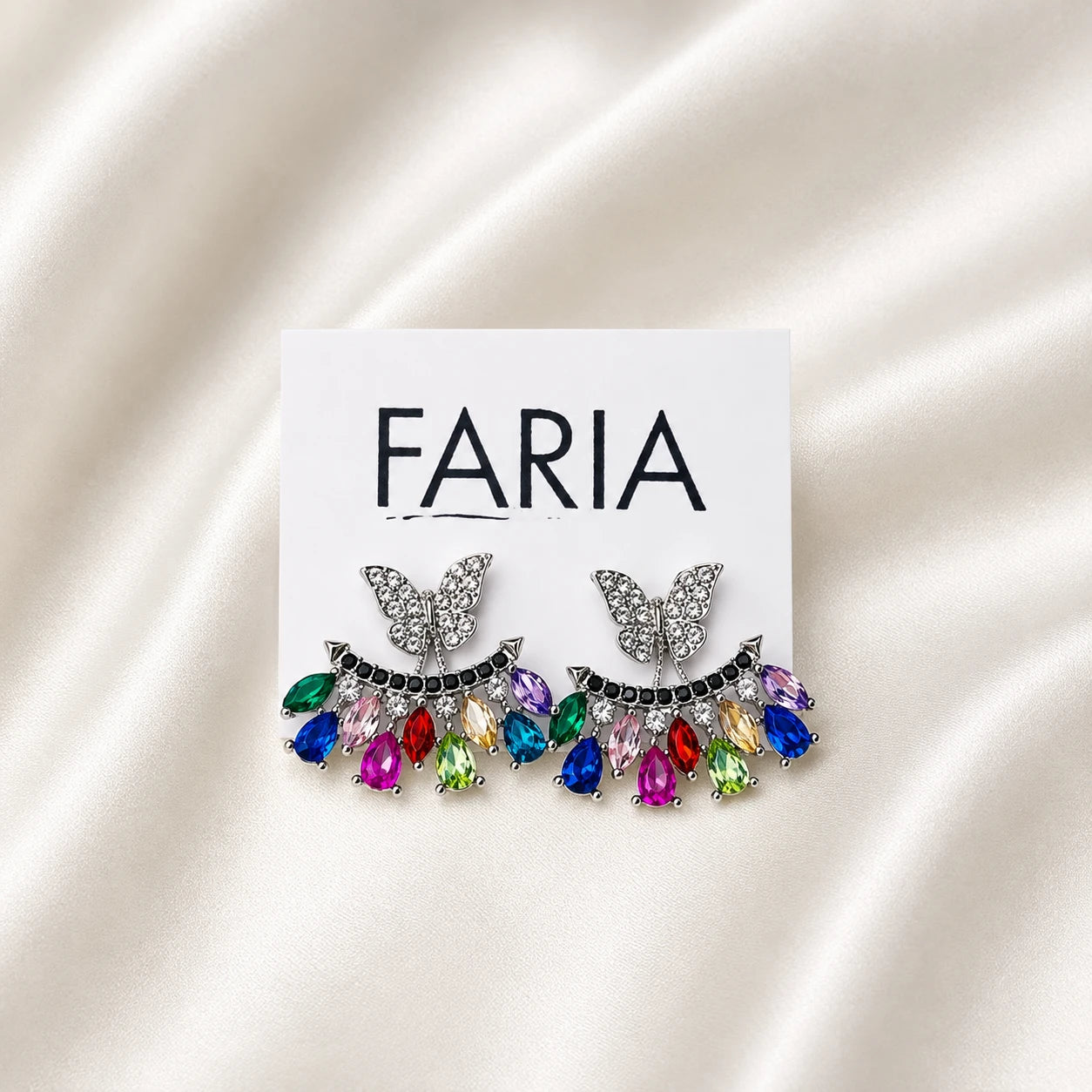 Rainbow Butterfly Crystal Drop Studs