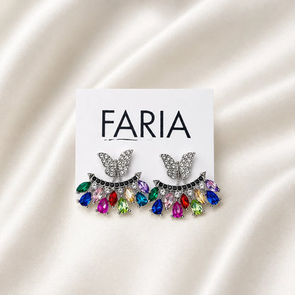 Rainbow Butterfly Crystal Drop Studs