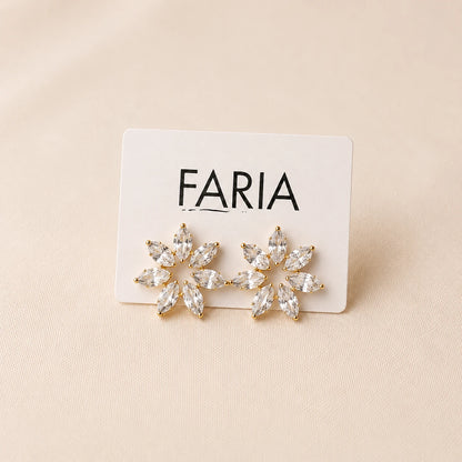 Crystal Blossom Stud Earrings - Gold