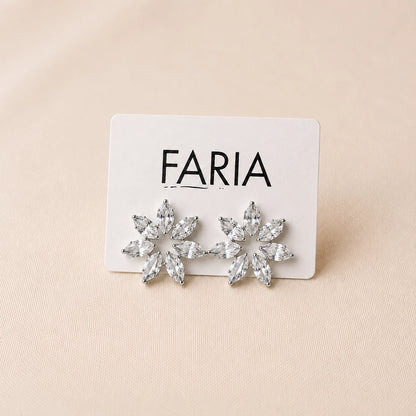 Crystal Blossom Stud Earrings - Silver