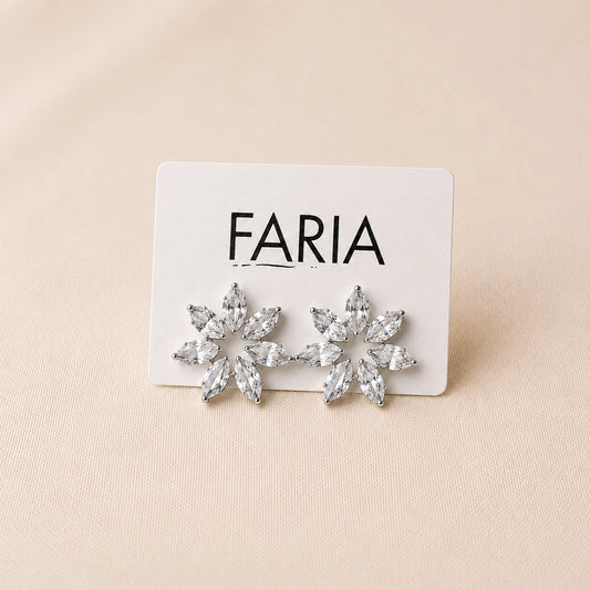 Crystal Blossom Stud Earrings - Silver