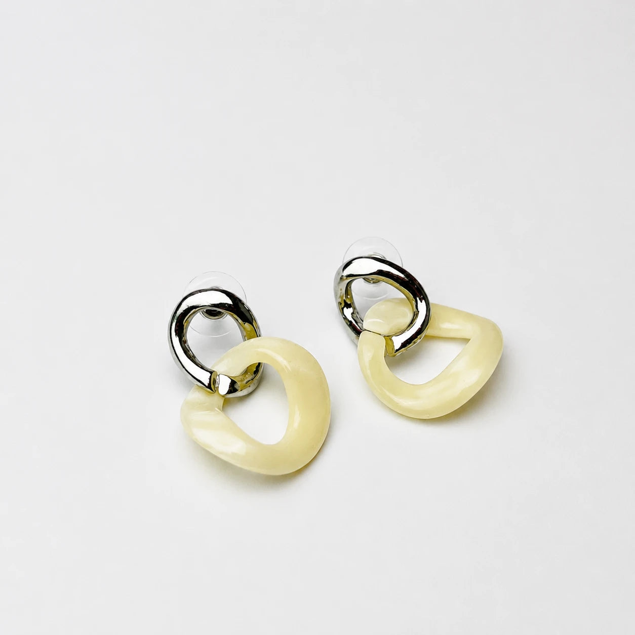 Modern Dual-Tone Resin Drop Stud Earrings