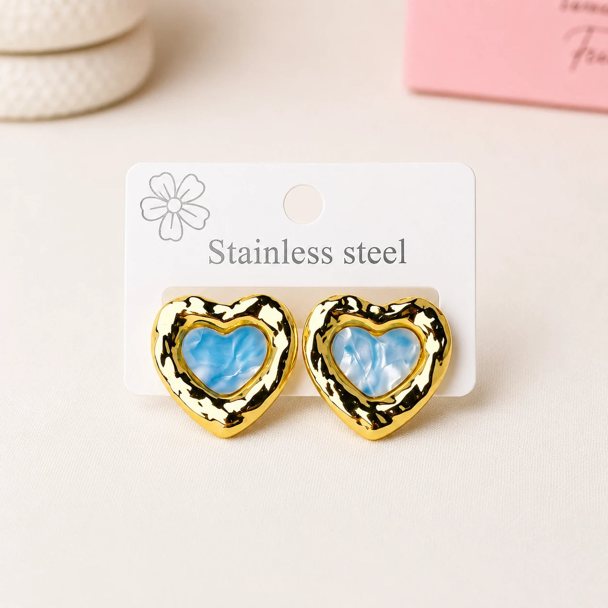 Blue Heart Stainless Steel Studs