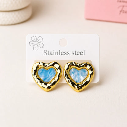 Blue Heart Stainless Steel Studs