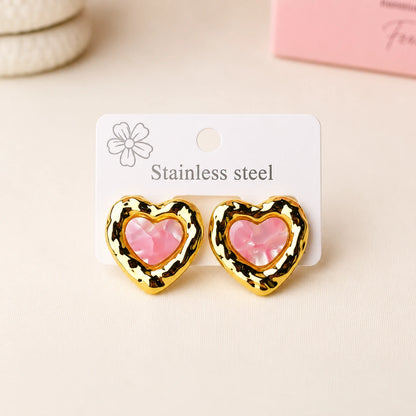 Pink Heart Stainless Steel Studs