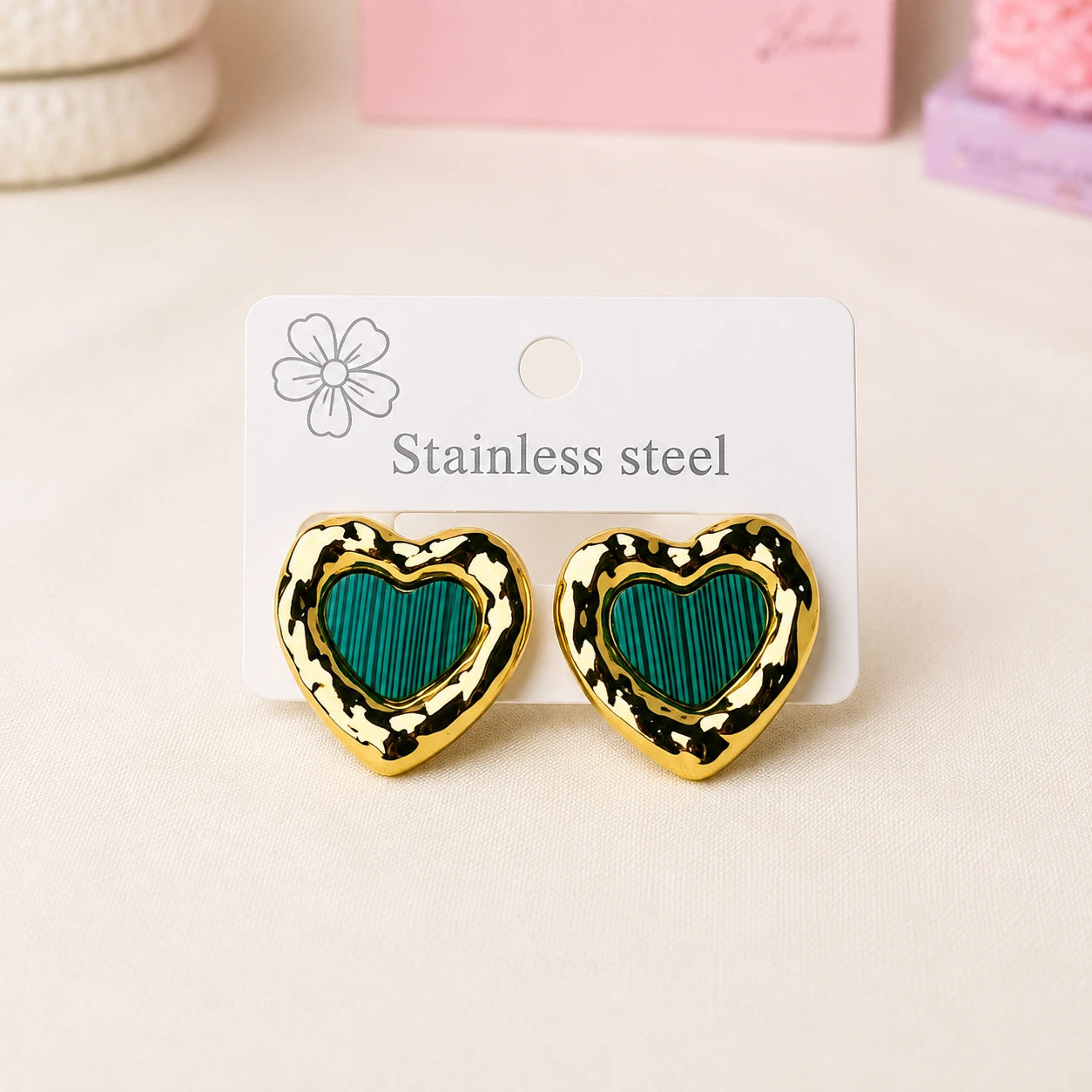 Green Heart Stainless Steel Studs
