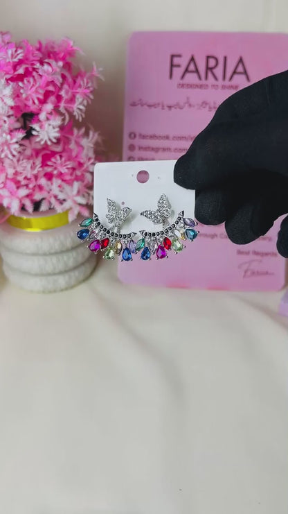 Rainbow Butterfly Crystal Drop Studs