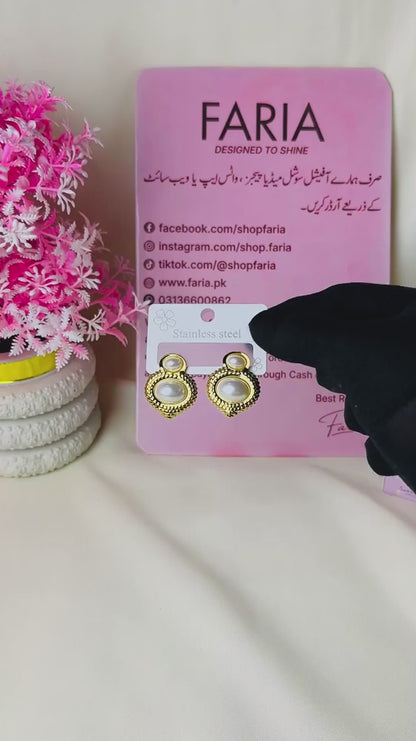 Golden Pearl Beaded Stainless Studs