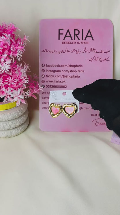 Pink Heart Stainless Steel Studs