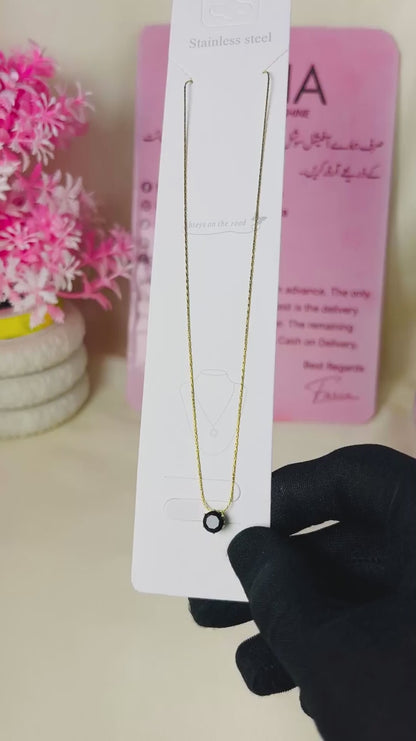 Round Drop Black Pendant - Stainless