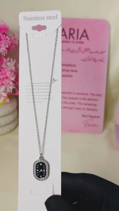 Roman Dial Silver Pendant Chain - Stainless