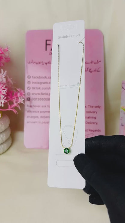 Round Drop Green Pendant - Stainless