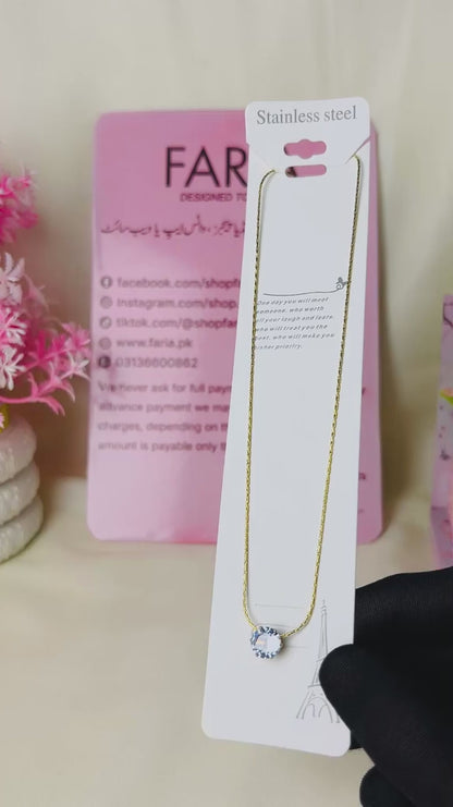 Golden Solitaire Crystal Pendant Chain - Stainless