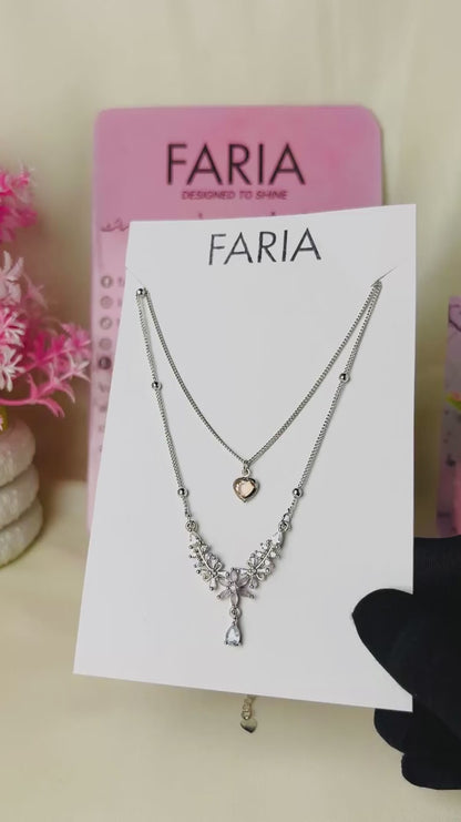 Silver Blossom Heart Layered Necklace