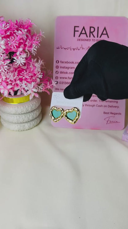 Green Heart Stainless Steel Studs