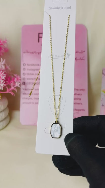 Ivory Mosaic Pendant Chain - Stainless