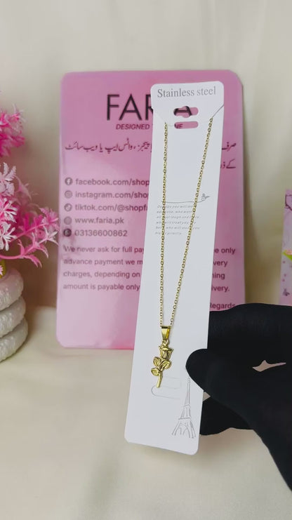 Golden Bloom Rose Pendant Chain - Stainless