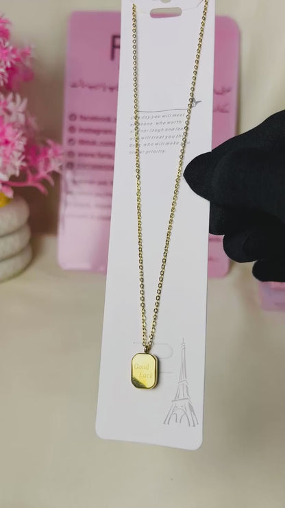 Golden Good Luck Message Pendant - Stainless