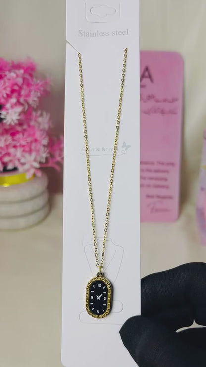 Roman Dial Golden Pendant Chain - Stainless