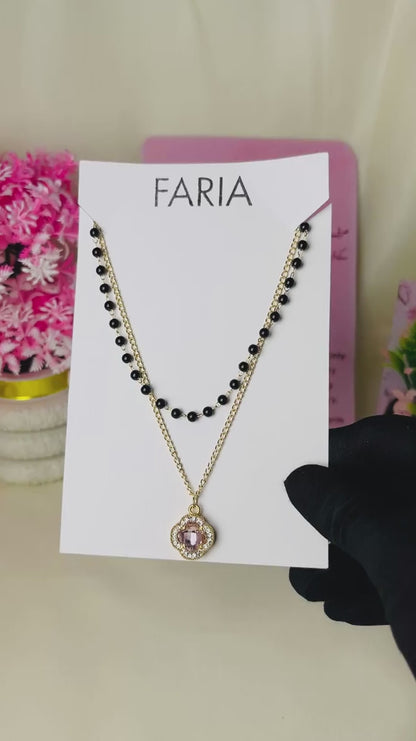 Pink Clover Layered Chain - Gold